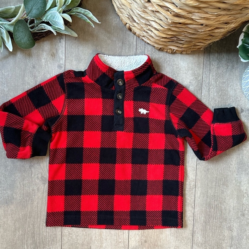 Carter’s Buffalo Plaid Fleece Pullover Sweater 1/4 Button Up Baby Toddler Boy